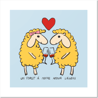 Valentine sheep drinking wine - French text (Saint-Valentin) Posters and Art